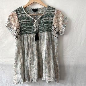 RACHEL Rachel Roy Boho Lightweight Flowy Green White Blouse.  Size L